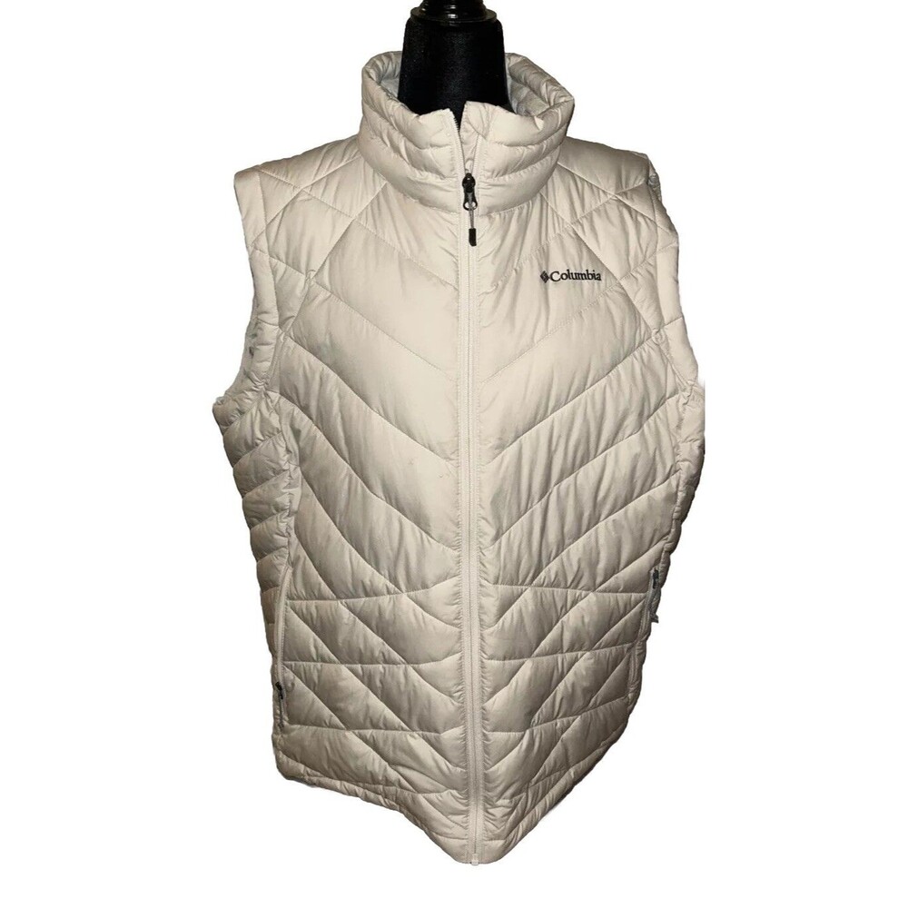 New Defects Columbia 2X White Full Zip Sleeveless Puffer High Neck Vest Jacket